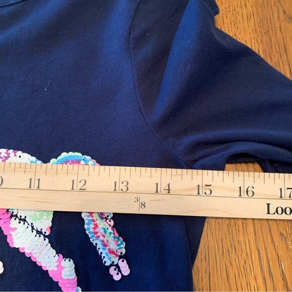 LANDS END T-Shirt Girls Medium Black Crew  Long Sleeve Colorful Sequin Unicorn. - Picture 7 of 9